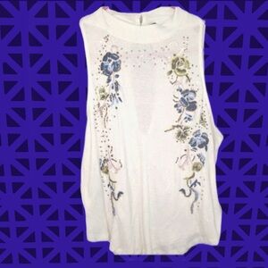 Free People Embroidered Beaded Floral Tank